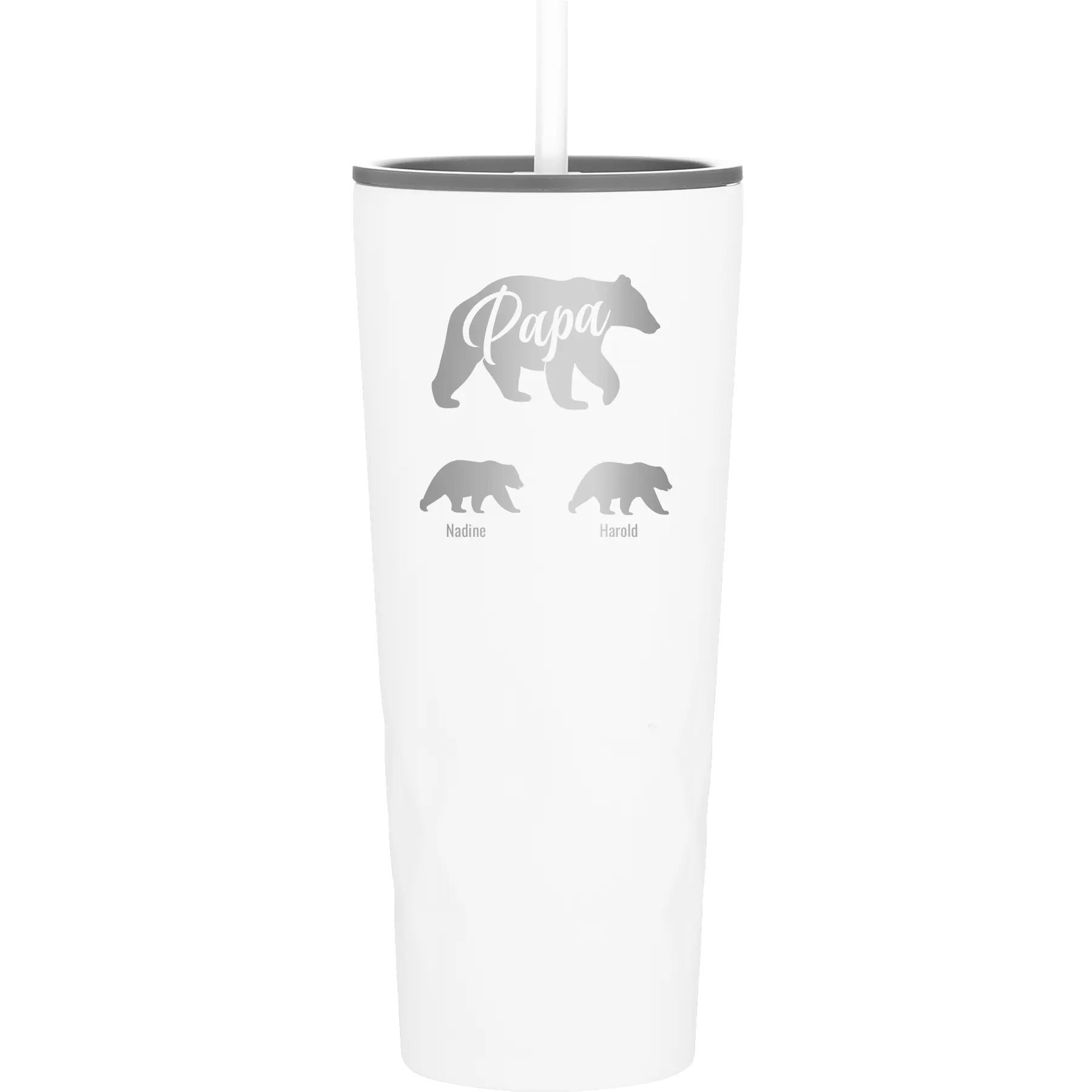 Personalized white 20 oz vacuum insulated tumbler with 'Papa Bear 2 Baby Bears' design