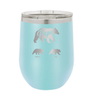 Personalized light blue 12 oz vacuum insulated wine cup with 'Papa Bear 2 Baby Bears' design