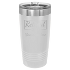 Personalized white 20 oz vacuum insulated tumbler with 'Retired Script' design