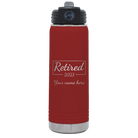 Personalized maroon 20 oz vacuum insulated water bottle with 'Retired Script' design