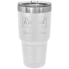 Personalized white 30 oz vacuum insulated tumbler with 'Retired Script' design