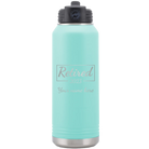 Personalized teal 32 oz vacuum insulated water bottle with 'Retired Script' design