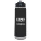 Personalized black 20 oz vacuum insulated water bottle with 'Retired' design