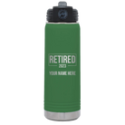Personalized green 20 oz vacuum insulated water bottle with 'Retired' design