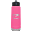 Personalized pink 20 oz vacuum insulated water bottle with 'Retired' design