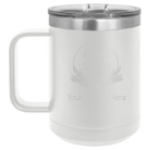Personalized white 15 oz vacuum insulated coffee mug with 'Retired Floral' design
