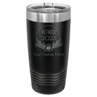 Personalized black 20 oz vacuum insulated tumbler with 'Retired Floral' design