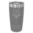Personalized dark gray 20 oz vacuum insulated tumbler with 'Retired Floral' design