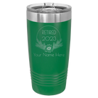 Personalized green 20 oz vacuum insulated tumbler with 'Retired Floral' design