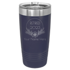 Personalized navy 20 oz vacuum insulated tumbler with 'Retired Floral' design