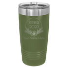 Personalized olive green 20 oz vacuum insulated tumbler with 'Retired Floral' design