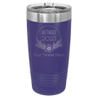 Personalized purple 20 oz vacuum insulated tumbler with 'Retired Floral' design