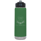 Personalized green 20 oz vacuum insulated water bottle with 'Retired Floral' design