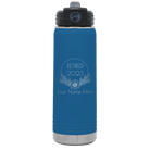 Personalized royal blue 20 oz vacuum insulated water bottle with 'Retired Floral' design