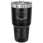 Personalized black 30 oz vacuum insulated tumbler with 'Retired Floral' design