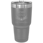 Personalized dark gray 30 oz vacuum insulated tumbler with 'Retired Floral' design