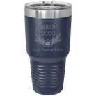 Personalized navy 30 oz vacuum insulated tumbler with 'Retired Floral' design