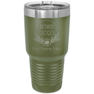 Personalized olive green 30 oz vacuum insulated tumbler with 'Retired Floral' design