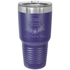 Personalized purple 30 oz vacuum insulated tumbler with 'Retired Floral' design