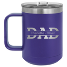 Personalized purple 15 oz vacuum insulated coffee mug with 'Dad' design