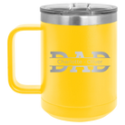 Personalized yellow 15 oz vacuum insulated coffee mug with 'Dad' design