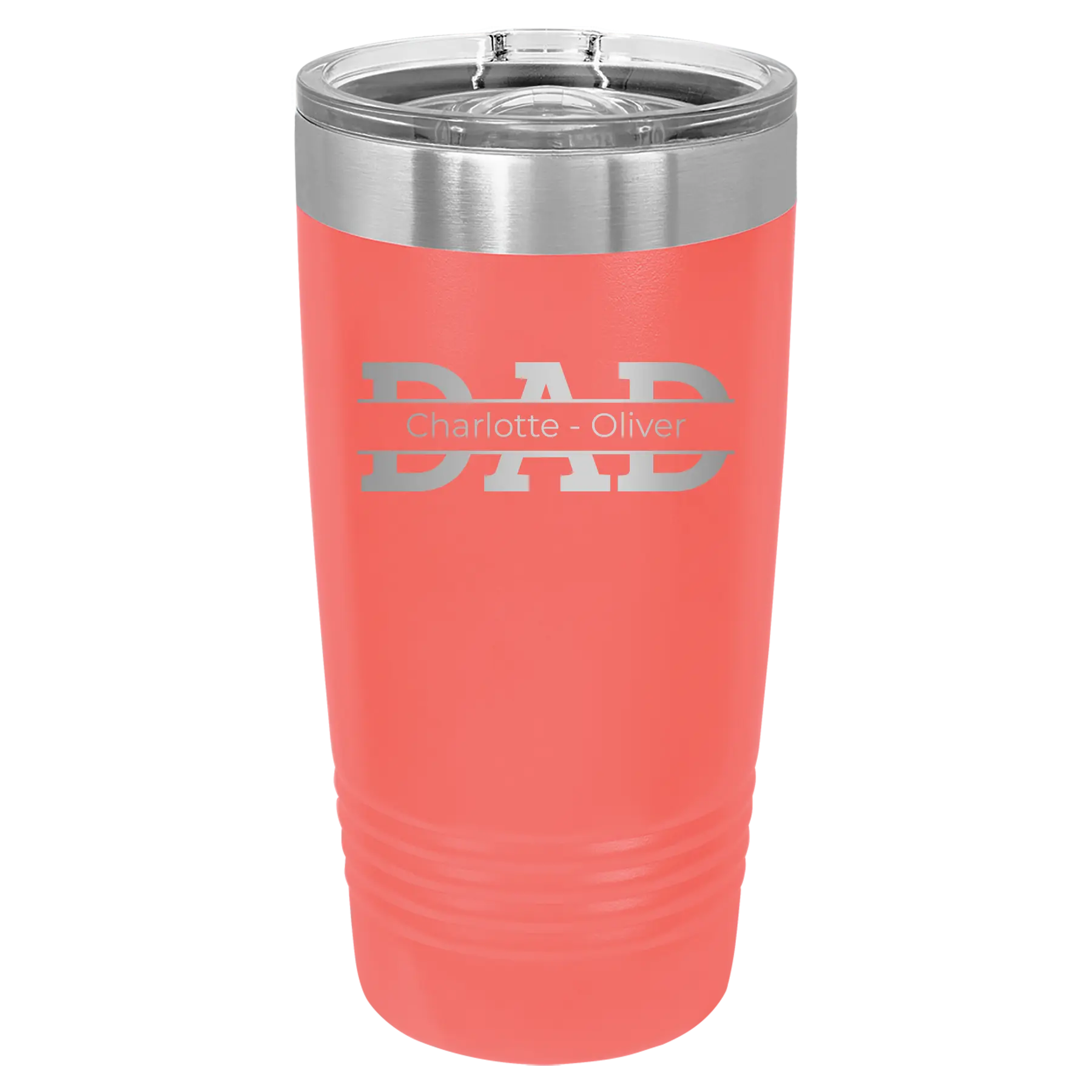 Personalized coral 20 oz vacuum insulated tumbler with 'Dad' design