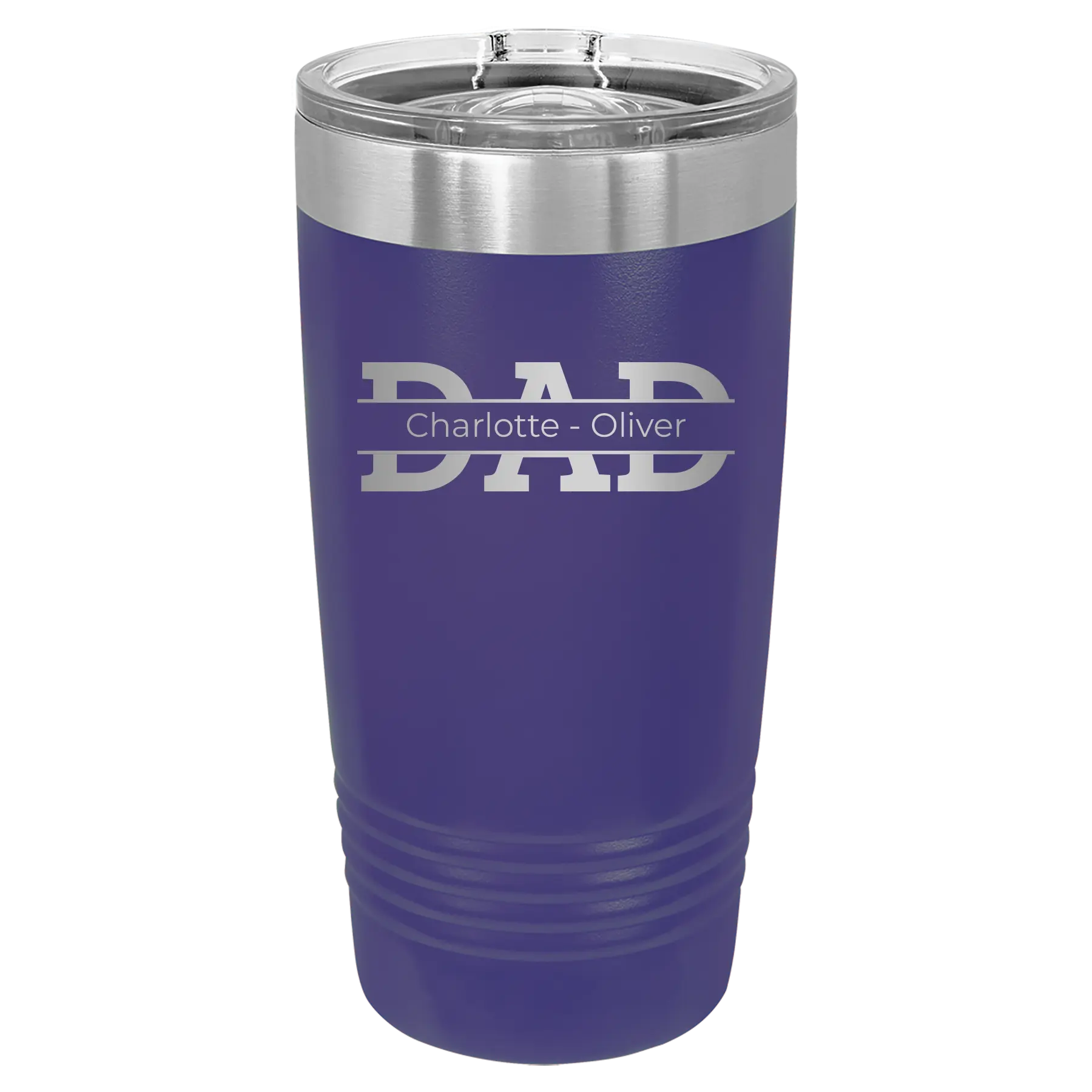 Personalized purple 20 oz vacuum insulated tumbler with 'Dad' design