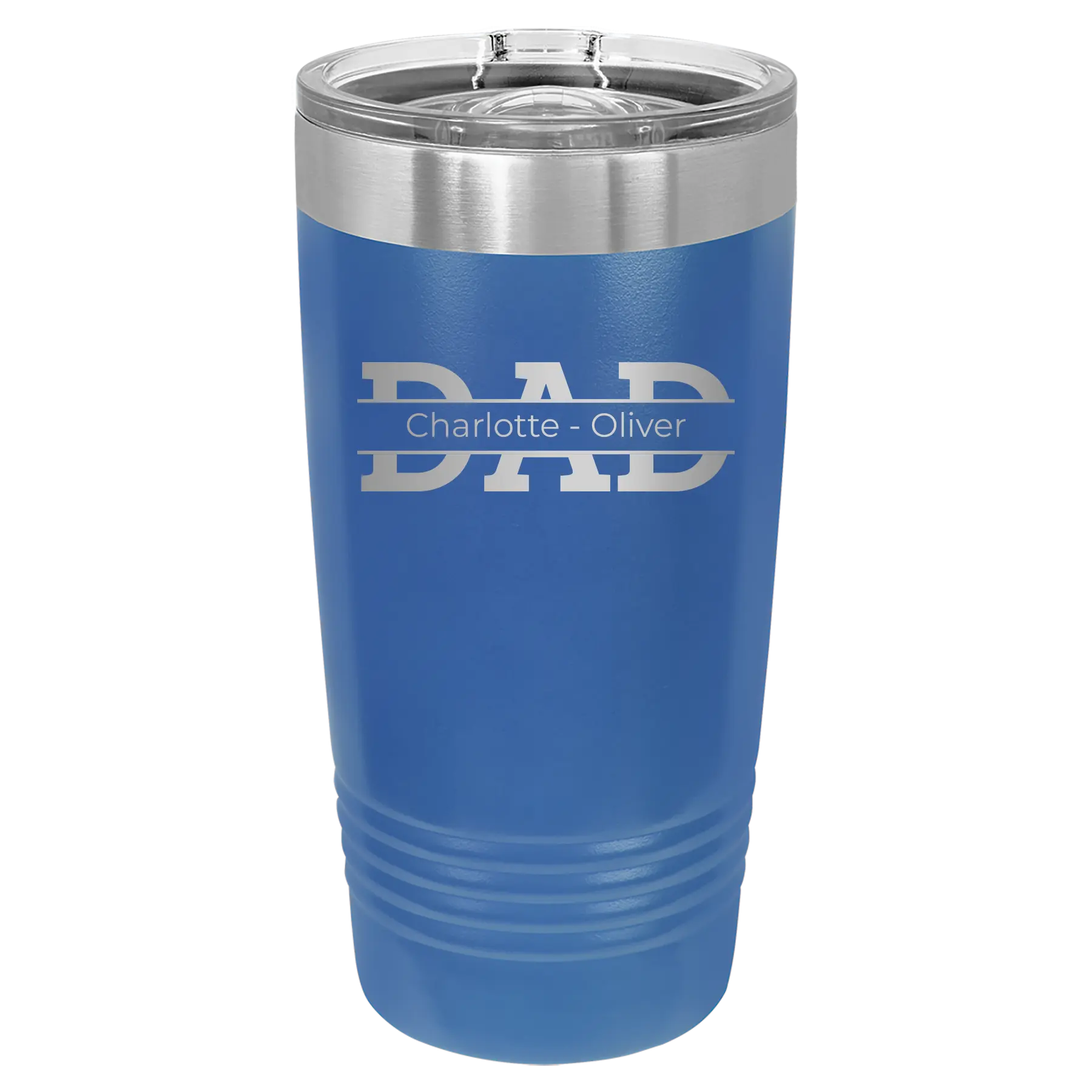 Personalized royal blue 20 oz vacuum insulated tumbler with 'Dad' design