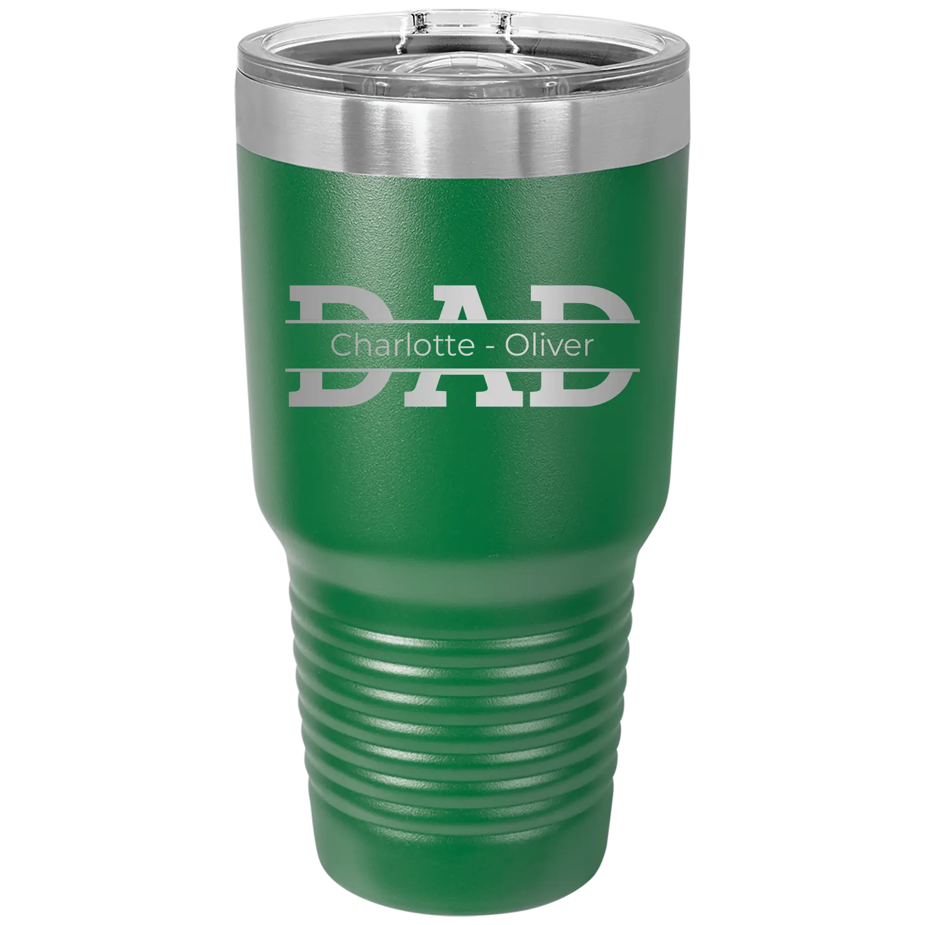 Personalized green 30 oz vacuum insulated tumbler with 'Dad' design
