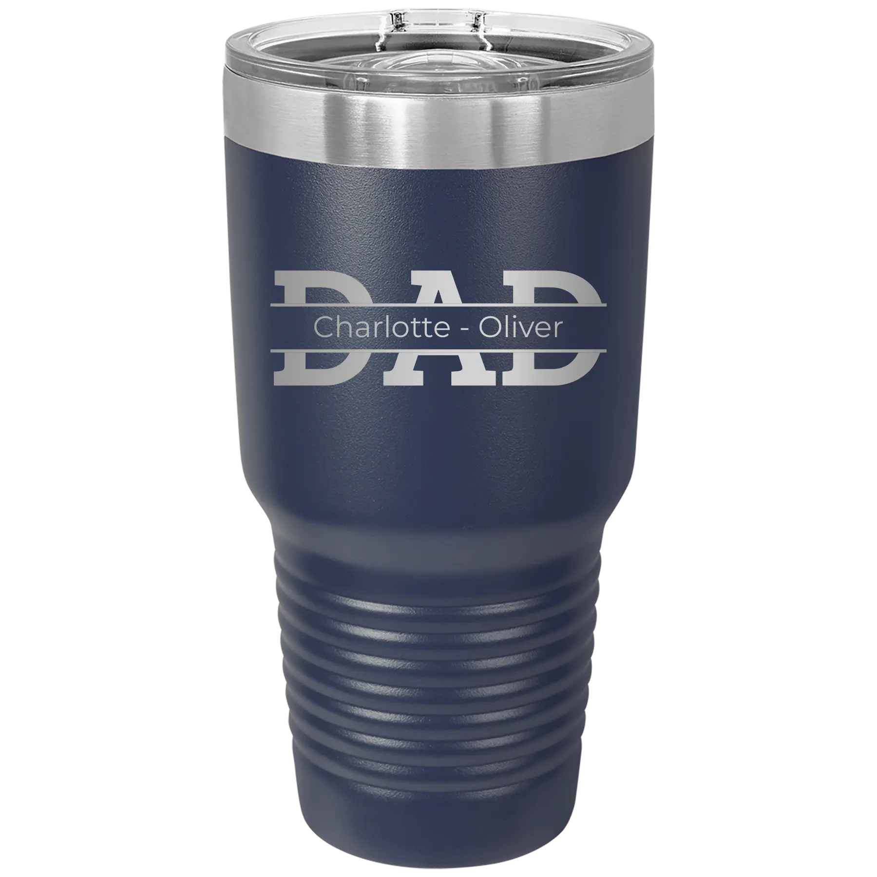 Personalized navy 30 oz vacuum insulated tumbler with 'Dad' design