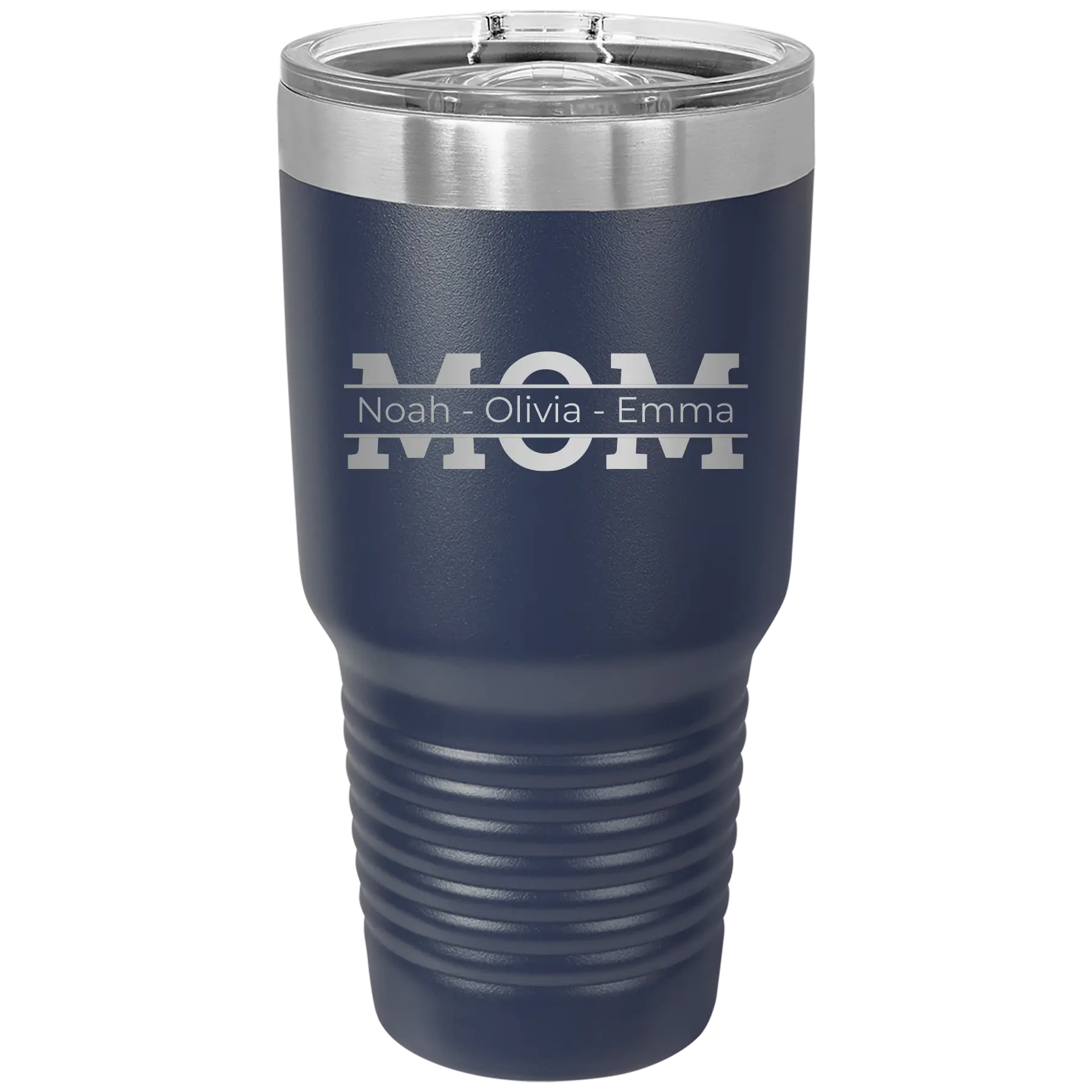 Personalized navy 30 oz vacuum insulated tumbler with 'Mom' design