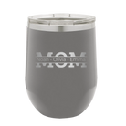 Personalized dark gray 12 oz vacuum insulated wine cup with 'Mom' design