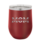 Personalized maroon 12 oz vacuum insulated wine cup with 'Mom' design