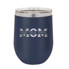 Personalized navy 12 oz vacuum insulated wine cup with 'Mom' design