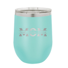 Personalized teal 12 oz vacuum insulated wine cup with 'Mom' design