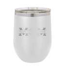 Personalized white 12 oz vacuum insulated wine cup with 'Mom' design