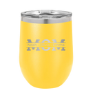 Personalized yellow 12 oz vacuum insulated wine cup with 'Mom' design