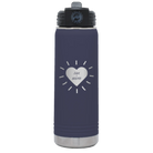 Personalized navy 20 oz vacuum insulated water bottle with 'Heart with Names' design