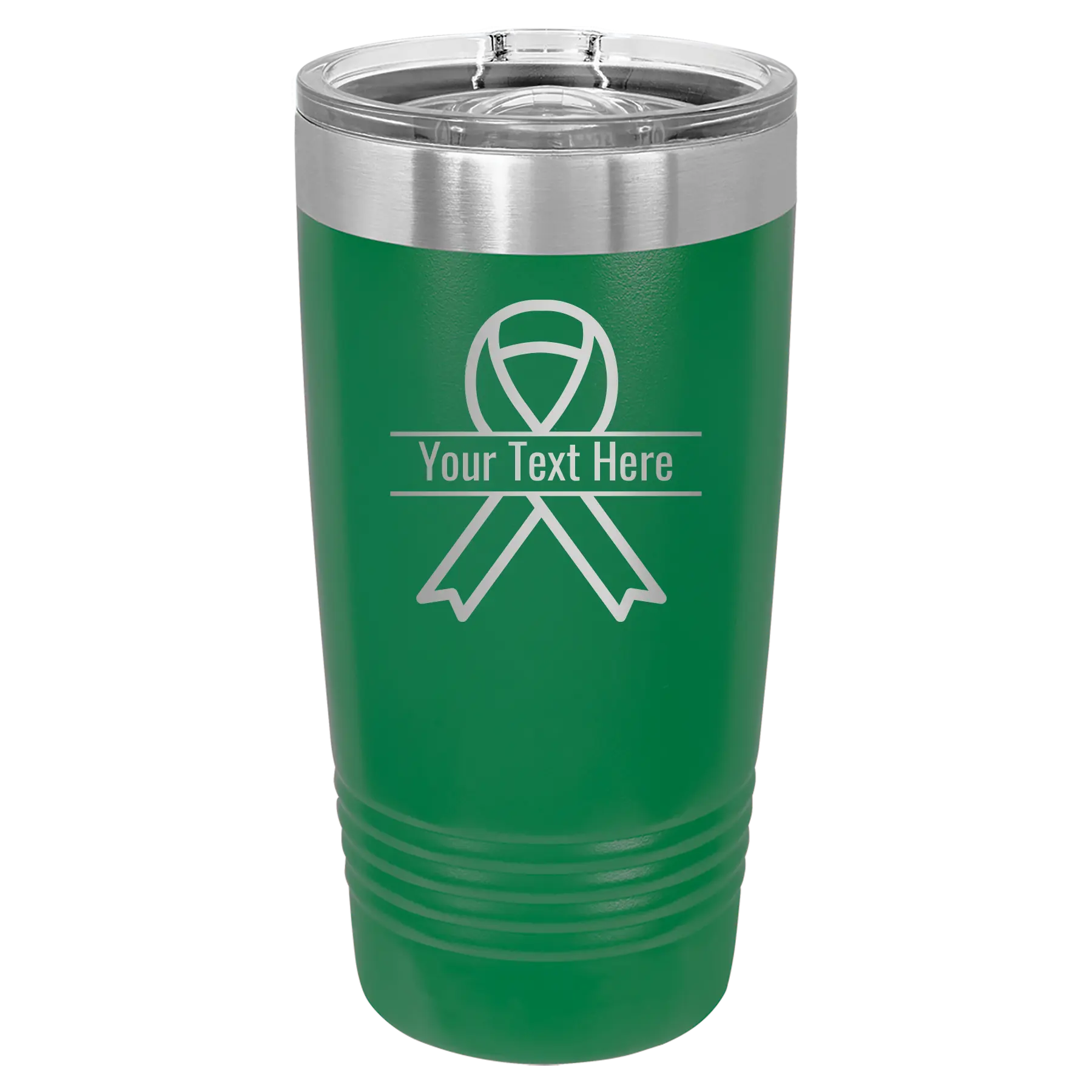 Personalized green 20 oz vacuum insulated tumbler with 'Ribbon' design