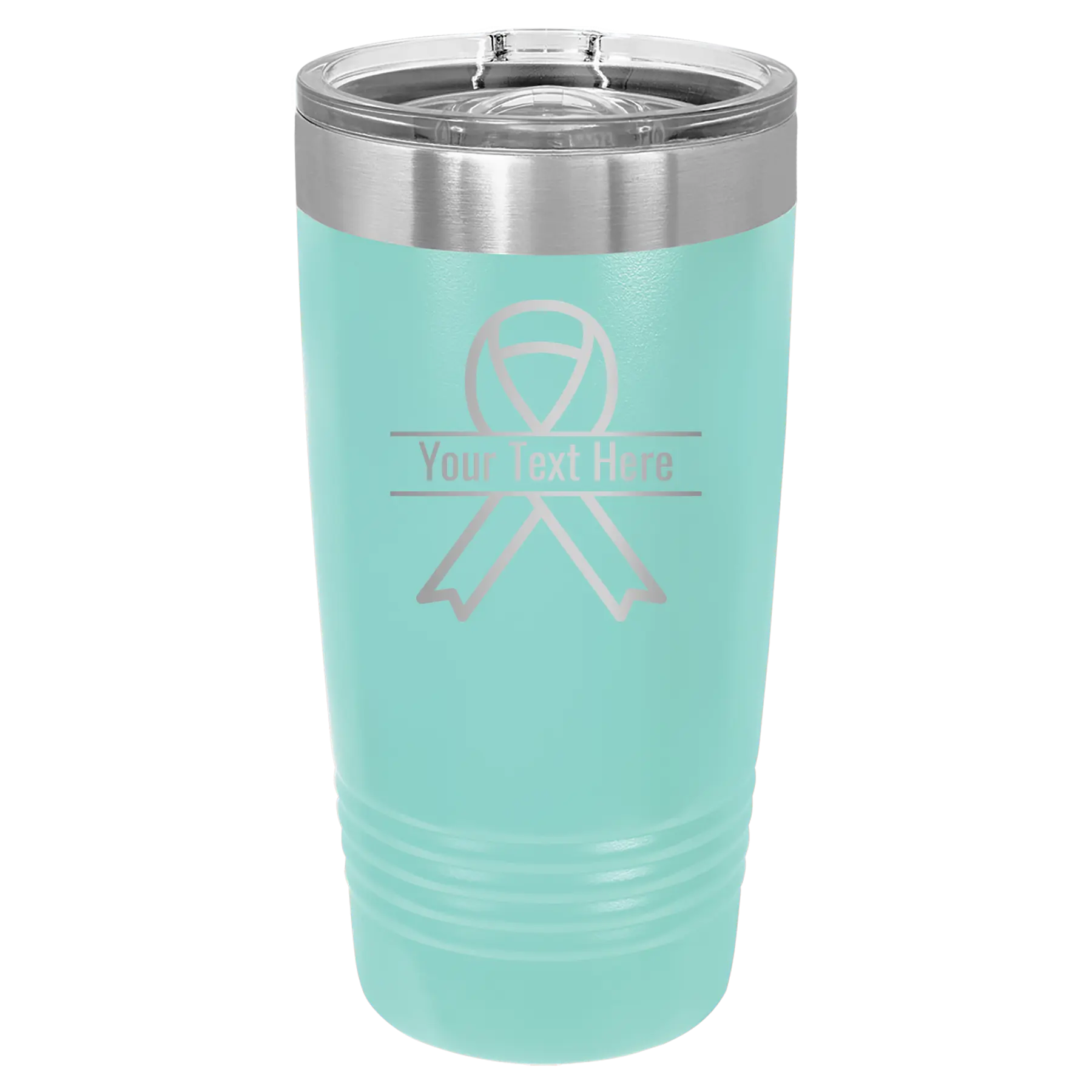 Personalized teal 20 oz vacuum insulated tumbler with 'Ribbon' design