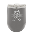 Personalized dark gray 12 oz vacuum insulated wine cup with 'Ribbon' design