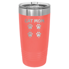 Personalized coral 20 oz vacuum insulated tumbler with 'Cat Dog Mom Dad 4 paws' design