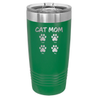 Personalized green 20 oz vacuum insulated tumbler with 'Cat Dog Mom Dad 4 paws' design