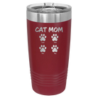 Personalized maroon 20 oz vacuum insulated tumbler with 'Cat Dog Mom Dad 4 paws' design