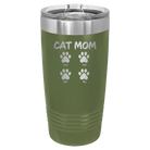 Personalized olive green 20 oz vacuum insulated tumbler with 'Cat Dog Mom Dad 4 paws' design