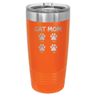 Personalized orange 20 oz vacuum insulated tumbler with 'Cat Dog Mom Dad 4 paws' design