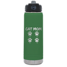Personalized green 20 oz vacuum insulated water bottle with 'Cat Dog Mom Dad 4 paws' design