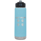 Personalized light blue 20 oz vacuum insulated water bottle with 'Cat Dog Mom Dad 4 paws' design