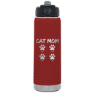 Personalized maroon 20 oz vacuum insulated water bottle with 'Cat Dog Mom Dad 4 paws' design