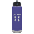 Personalized purple 20 oz vacuum insulated water bottle with 'Cat Dog Mom Dad 4 paws' design